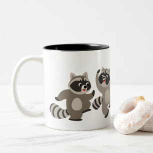 Cute Dancing Tecknad Raccoons Två-Tonad Mugg