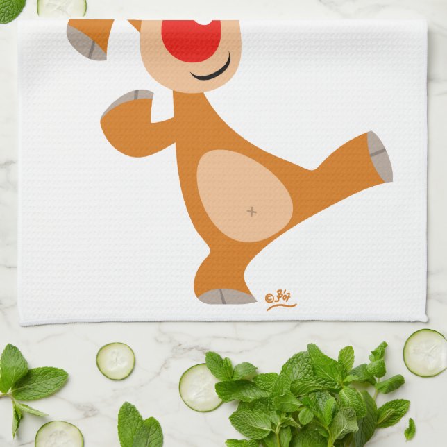 Cute Dancing Tecknad Reindeer Kitchen Towel Kökshandduk (Vikta)