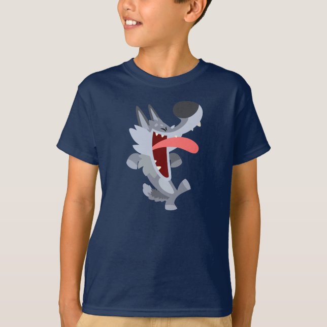 Cute Dancing Tecknad Varg Children T-Shirt (Framsida)