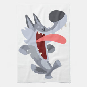 Cute Dancing Tecknad Varg Kitchen Towel Kökshandduk