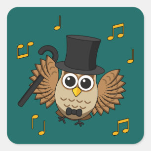 Cute Dancing Uggla med Musik noter Tecknad Fyrkantigt Klistermärke