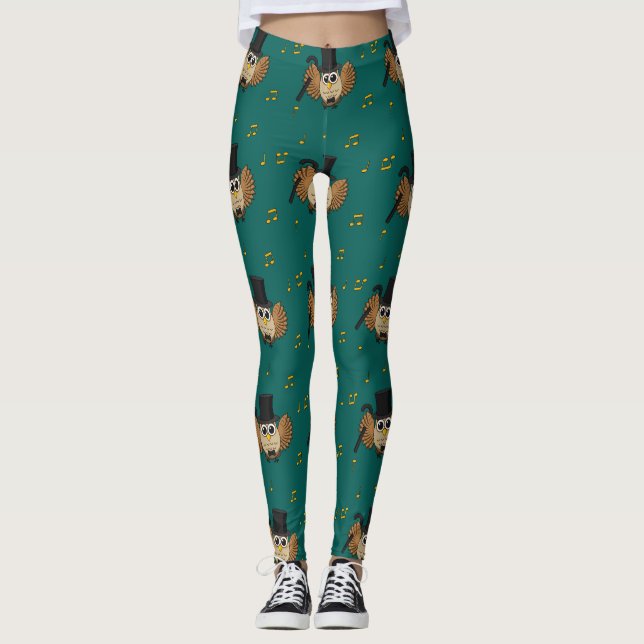 Cute Dancing Uggla med Musik noter Tecknad Leggings (Framsida)