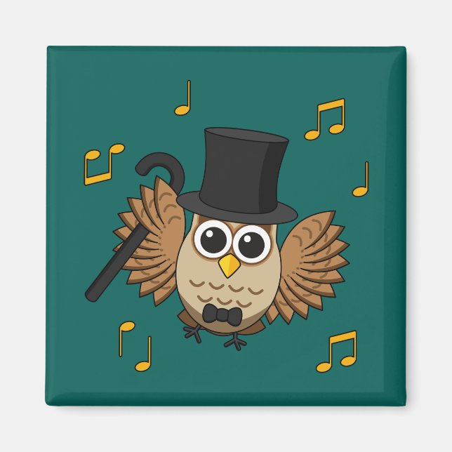 Cute Dancing Uggla med Musik noter Tecknad Magnet (Framsidan)