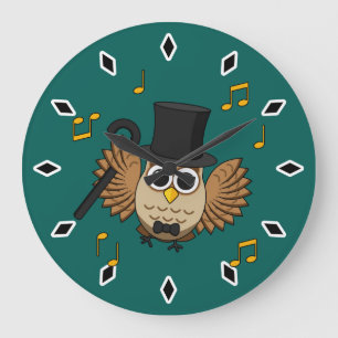 Cute Dancing Uggla med Musik noter Tecknad Stor Klocka