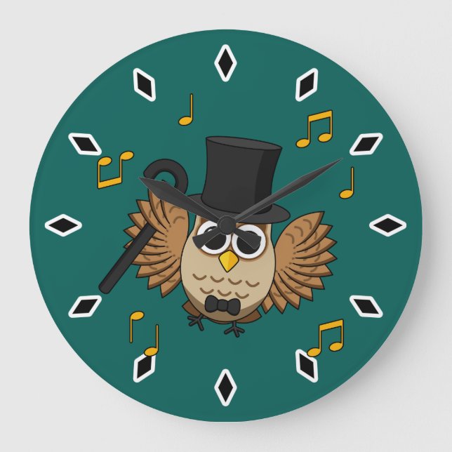 Cute Dancing Uggla med Musik noter Tecknad Stor Klocka (Framsida)