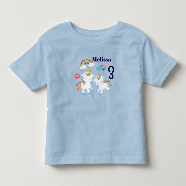 Cute Dancing Unicorns Magic Rainbow Birthday T Shirt (Framsida)
