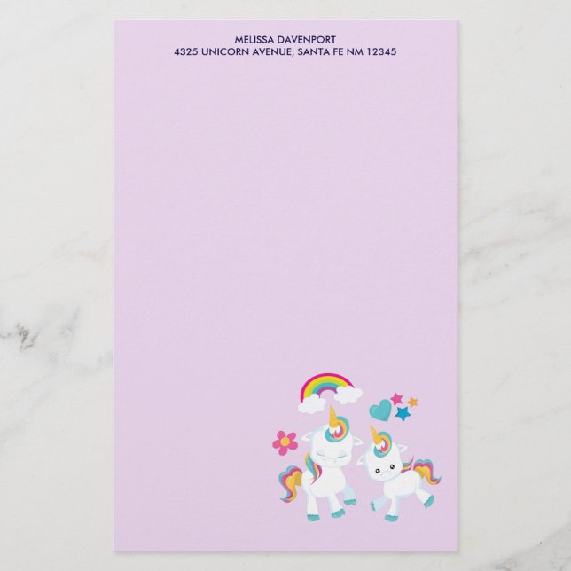 Cute Dancing Unicorns Magic Rainbow & Stars Brevpapper (Framsida)