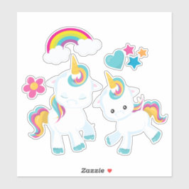 Cute Dancing Unicorns Magic Rainbow & Stars Klistermärken