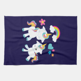 Cute Dancing Unicorns Magic Rainbow & Stars Kökshandduk