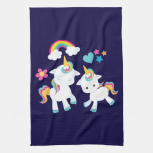 Cute Dancing Unicorns Magic Rainbow & Stars Kökshandduk