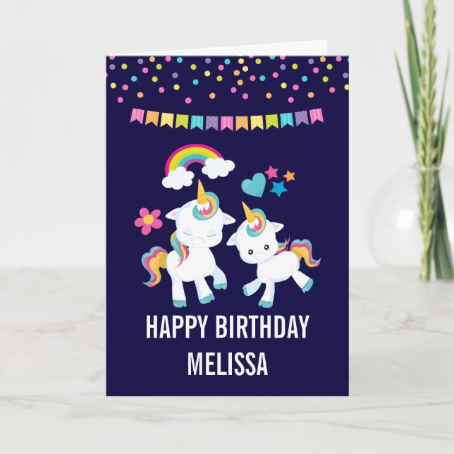 Cute Dancing Unicorns Magic Rainbow & Stars Kort (Framsida)
