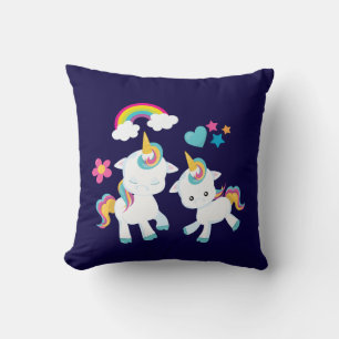 Cute Dancing Unicorns Magic Rainbow & Stars Kudde