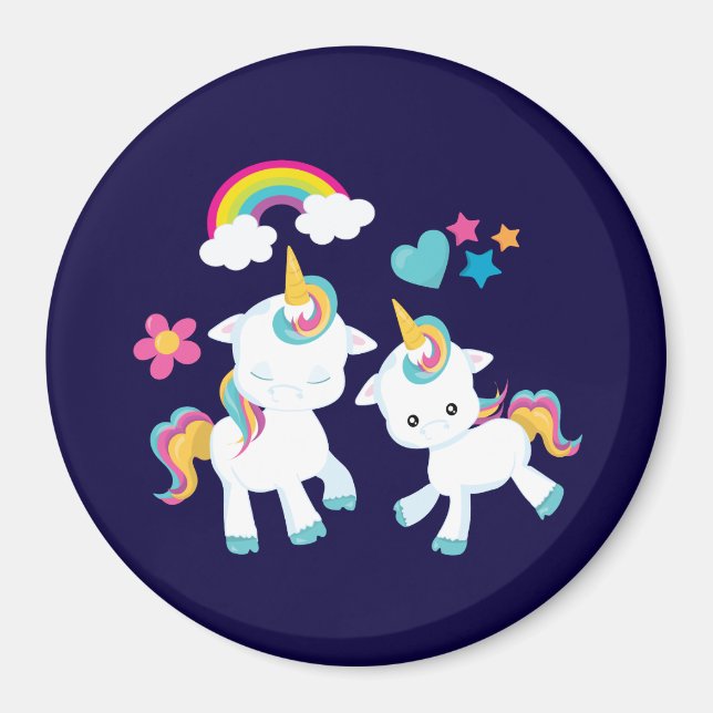 Cute Dancing Unicorns Magic Rainbow & Stars Magnet (Framsidan)