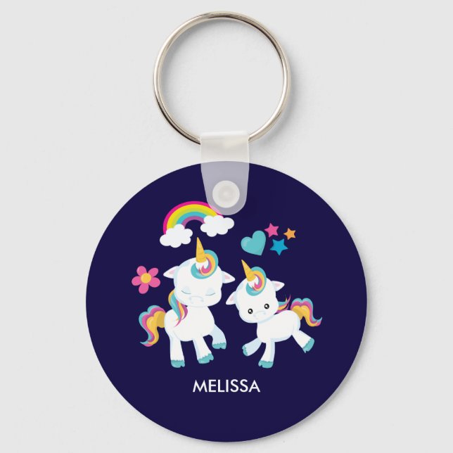 Cute Dancing Unicorns Magic Rainbow & Stars Nyckelring (Framsida)