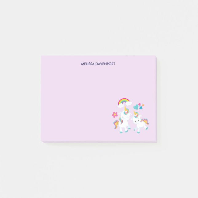 Cute Dancing Unicorns Magic Rainbow & Stars Post-it Block (Framsida)