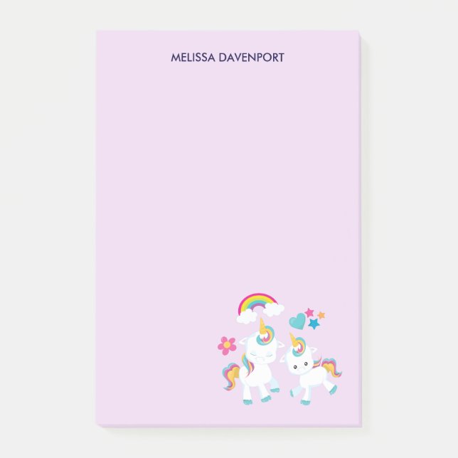 Cute Dancing Unicorns Magic Rainbow & Stars Post-it Block (Framsida)