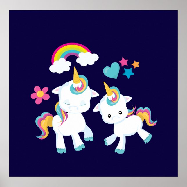 Cute Dancing Unicorns Magic Rainbow & Stars Poster (Framsidan)
