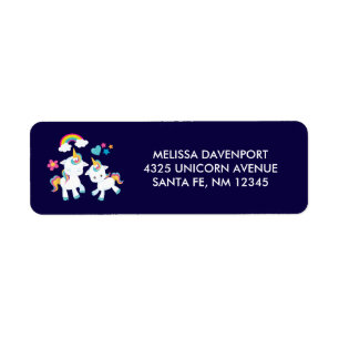 Cute Dancing Unicorns Magic Rainbow & Stars Returadress Etikett
