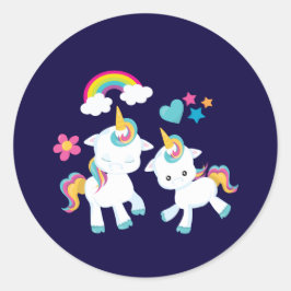 Cute Dancing Unicorns Magic Rainbow & Stars Runt Klistermärke