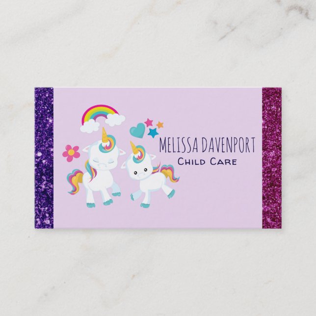 Cute Dancing Unicorns Magic Rainbow & Stars Visitkort (Framsida)