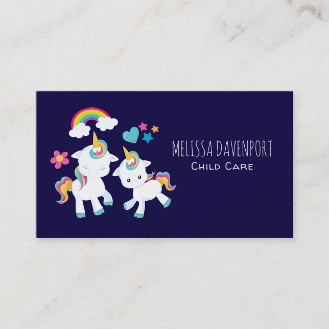 Cute Dancing Unicorns Magic Rainbow & Stars Visitkort (Framsida)