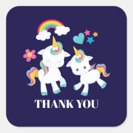 Cute Dancing Unicorns Magic Rainbow Tack Fyrkantigt Klistermärke
