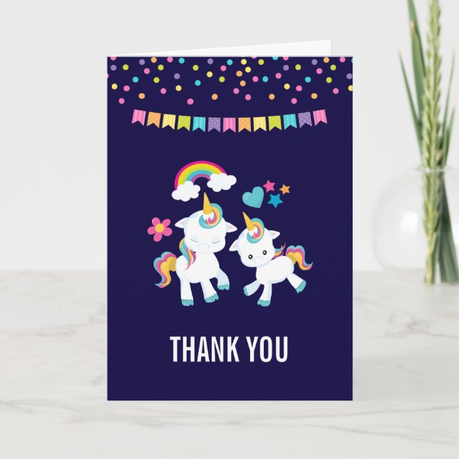 Cute Dancing Unicorns Magic Rainbow Tack Kort (Framsida)