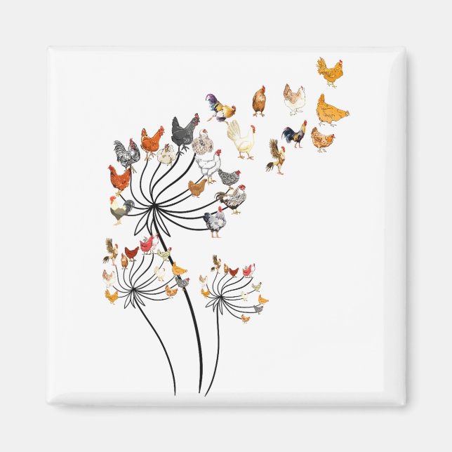 Cute Dandelion Chickens Lover Shirts For Women Gir Magnet (Framsidan)