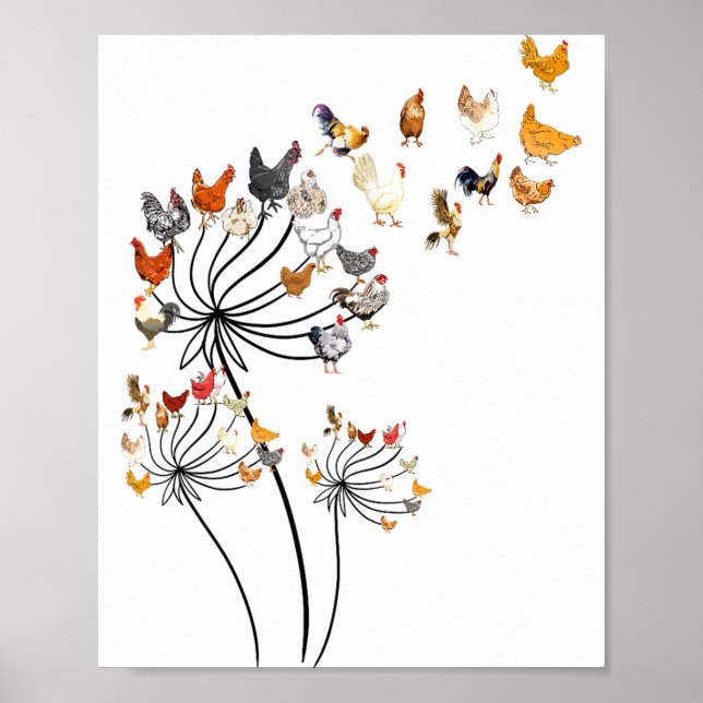 Cute Dandelion Chickens Lover Shirts For Women Gir Poster (Framsidan)
