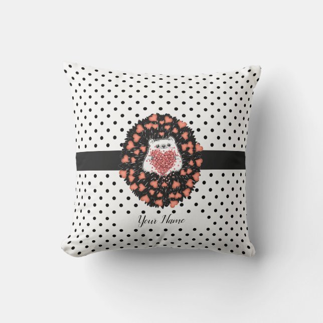 Cute Dandelion Hedgehog Polka dots Heart Kudde (Framsida)