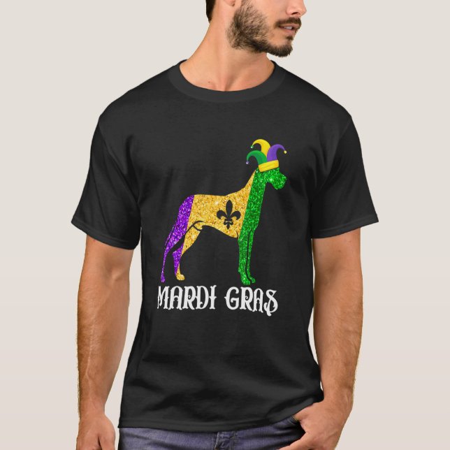 Cute Dane Dog Lover Mardi Gras Party Jester Mask T Shirt (Framsida)