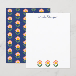 Cute Danish Flower in Blue Personlig Stationery