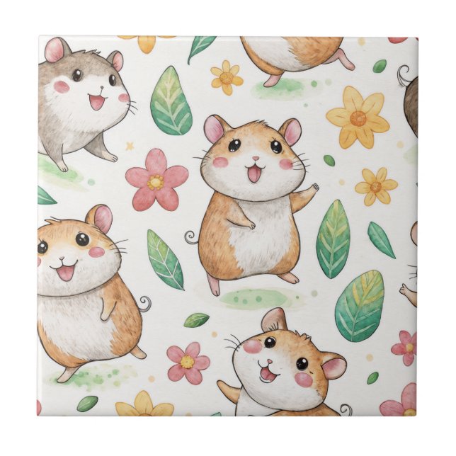 Cute dans hamstrar sömlös mönster kakelplatta (Framsidan)