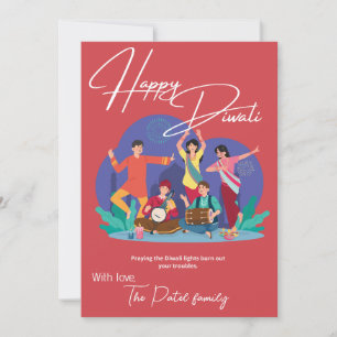 Cute dans people Lycklig Diwali Flat Helgdag Card Julkort