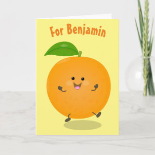 Cute dansar citrusfrukter av orange kort