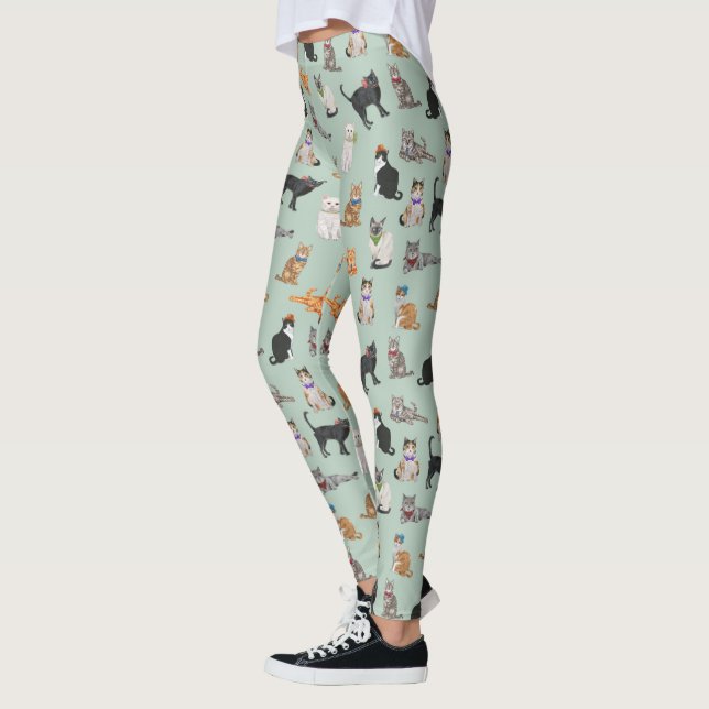 Cute Dapper Kattunge Cat Mönster Leggings (Vänster)