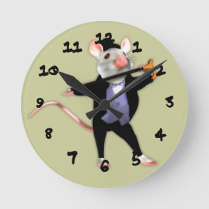 Cute Dapper Mouse, dantande Tecknad Mouse Rund Klocka