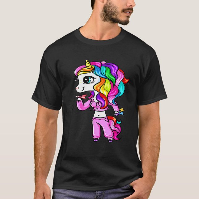 Cute Darts Player Unicorn Girl Lilla Darys kvinnor T Shirt (Framsida)