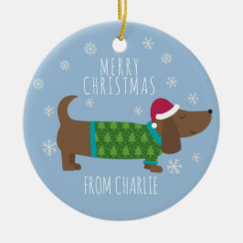 Cute Daschund Photo Round-jul Julgransprydnad Keramik