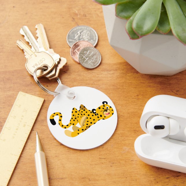 Cute DashTecknad Cheetah Keychain Nyckelring (Skrivbord)