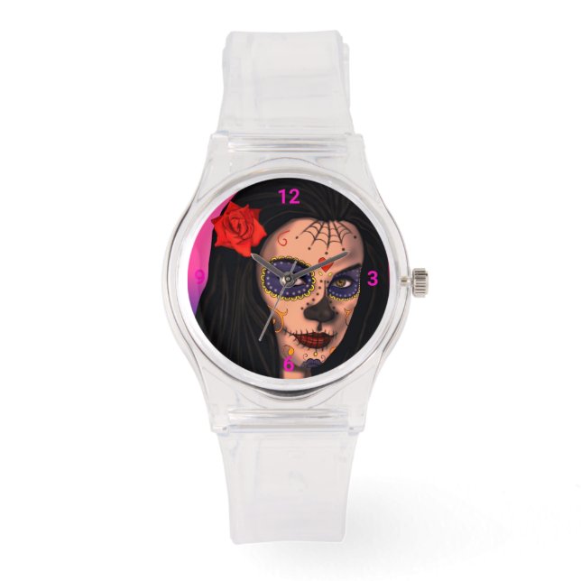 Cute Day of the dead Gothic Girl Armbandsur (Framsida)