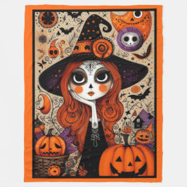 Cute day of the dead häxa fleecefilt