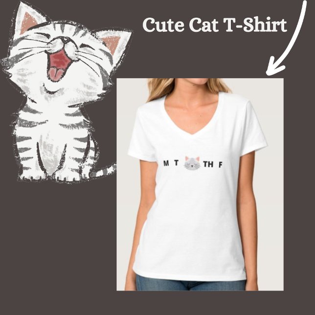 Cute Days of the Week Cat T-Shirt (Skapare uppladdad)