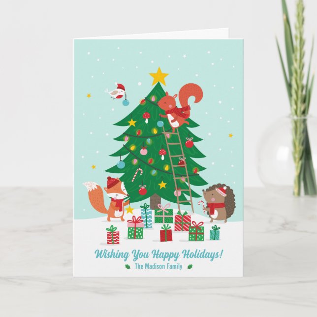 Cute Deck the Halls with Animals Tack Kort (Framsida)