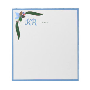 Cute Decorative Blommigt Blue Gräns Initial Anteckningsblock
