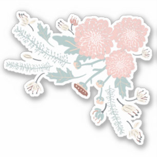 Cute Decorative Rosa Cream Blue Botanical Blommigt Klistermärken