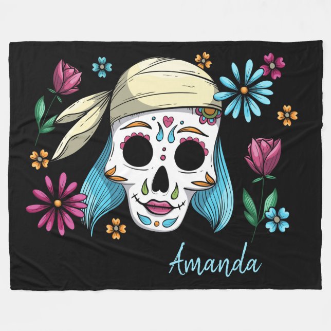 Cute Decorative Sugar Skull Fleecefilt (Framsidan (Horisontell))
