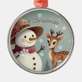 Cute Deer And Snowman Holiday Julgransprydnad Metall