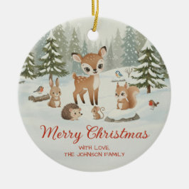 Cute Deer and Woodland Animals Merry Christmas Julgransprydnad Keramik