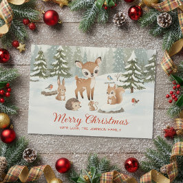 Cute Deer and Woodland Animals Merry Christmas Julkort